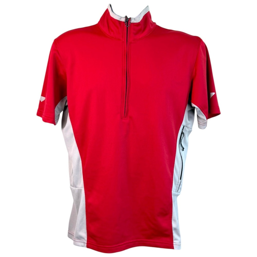 Mountain Hardwear Mens Cycling Jersey Size L Red Gray Half Zip USA Made MTB Road